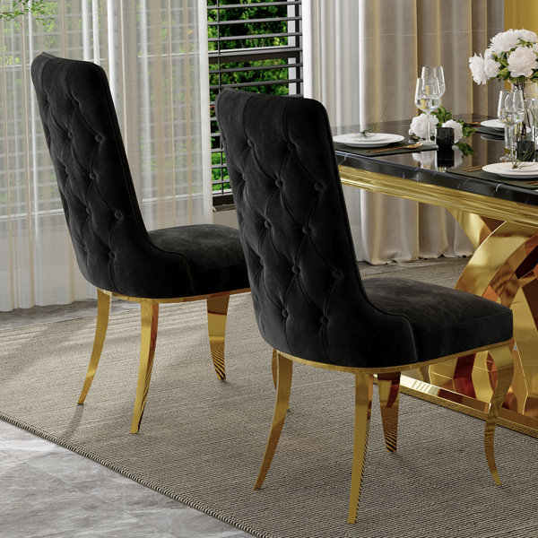 Rosdorf Park Black Velvet Dining Chairs Set Of 2 | Wayfair